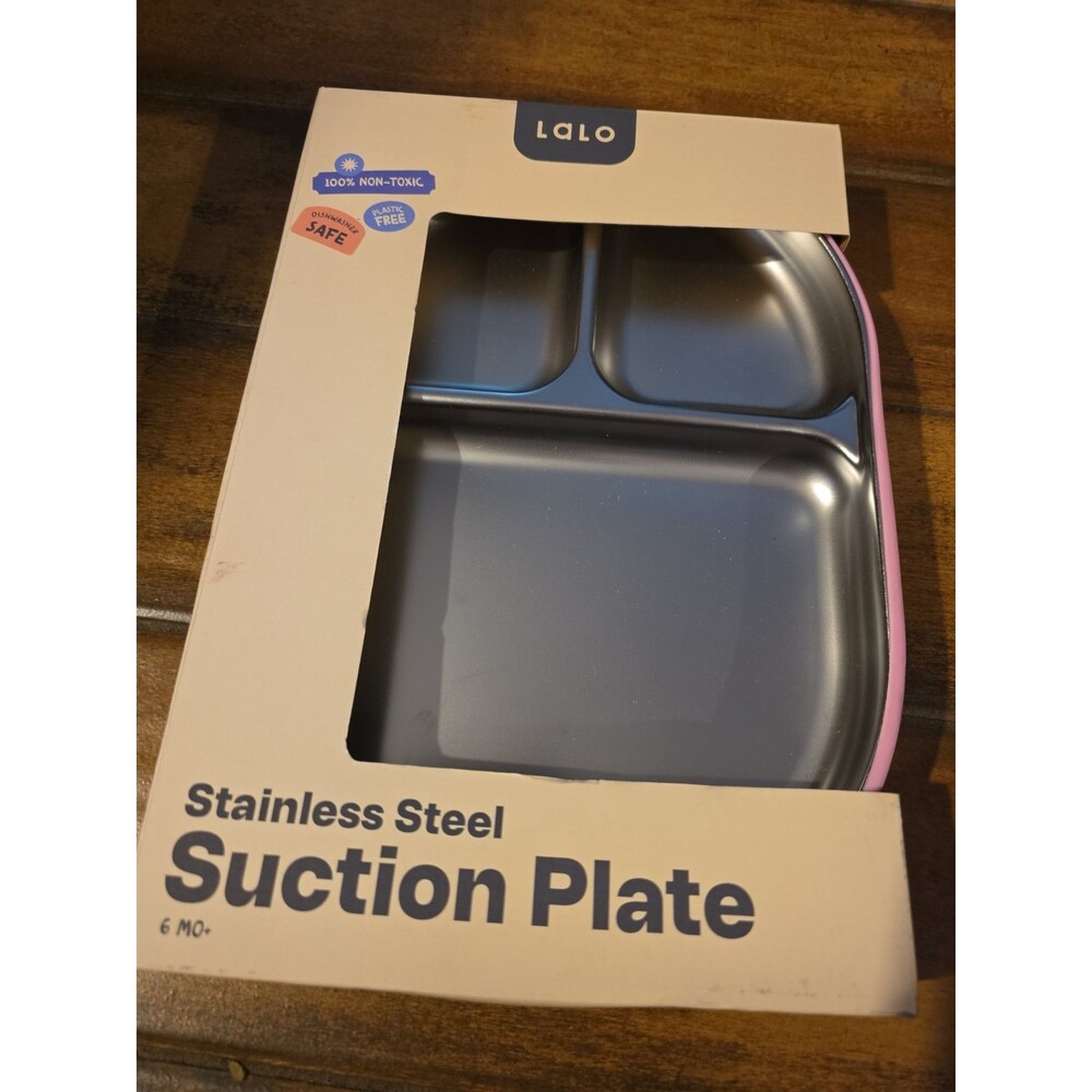 Lalo 9.84" Stainless Steel Suction Baby Plate - Bubble Gum